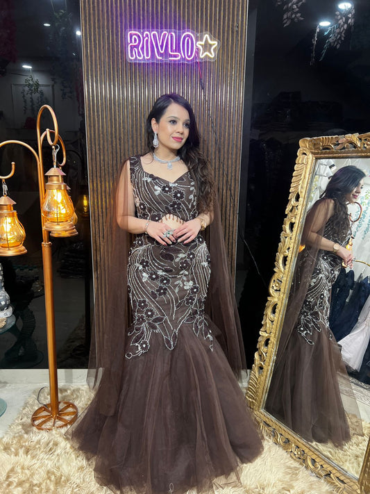 ❤️✨ Coco Brown Embroidered Fishcut Lehenga Set ✨❤️RC486