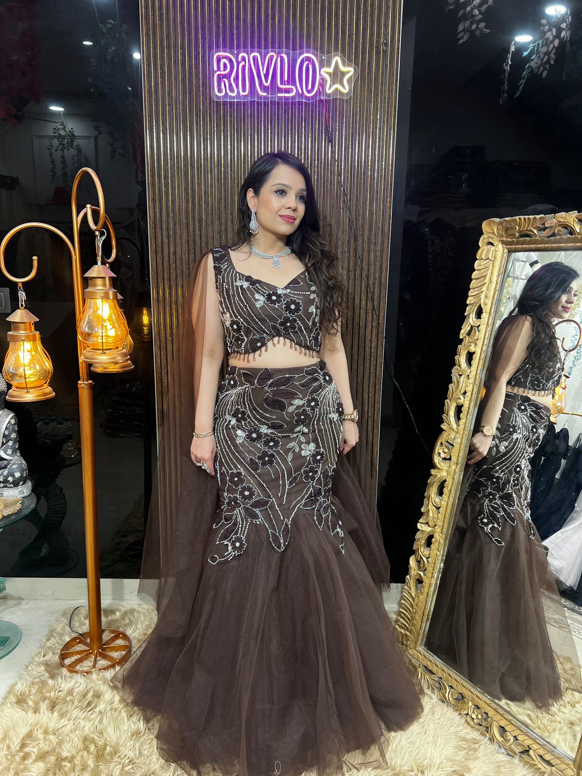 ❤️✨ Coco Brown Embroidered Fishcut Lehenga Set ✨❤️RC486