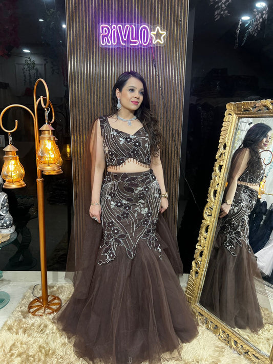❤️✨ Coco Brown Embroidered Fishcut Lehenga Set ✨❤️RC486