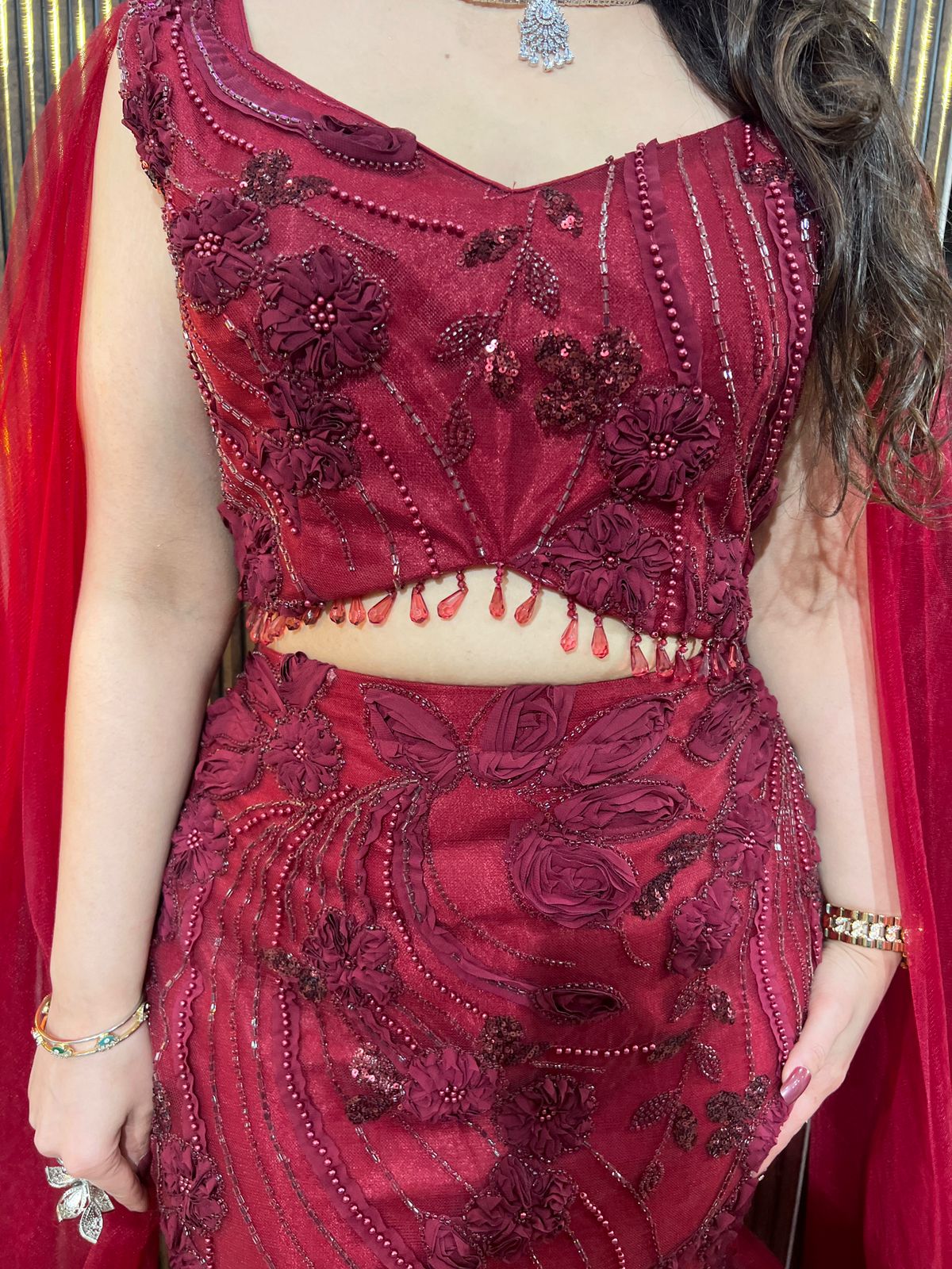 ❤️✨ Wine Red Embroidered Fishcut Lehenga Set ✨❤️ RC485