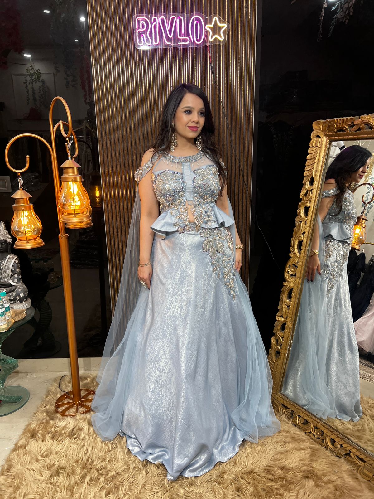 ❄️✨ Ice Blue Crystal Bloom Indo-Western Gown ✨❄️ AC67