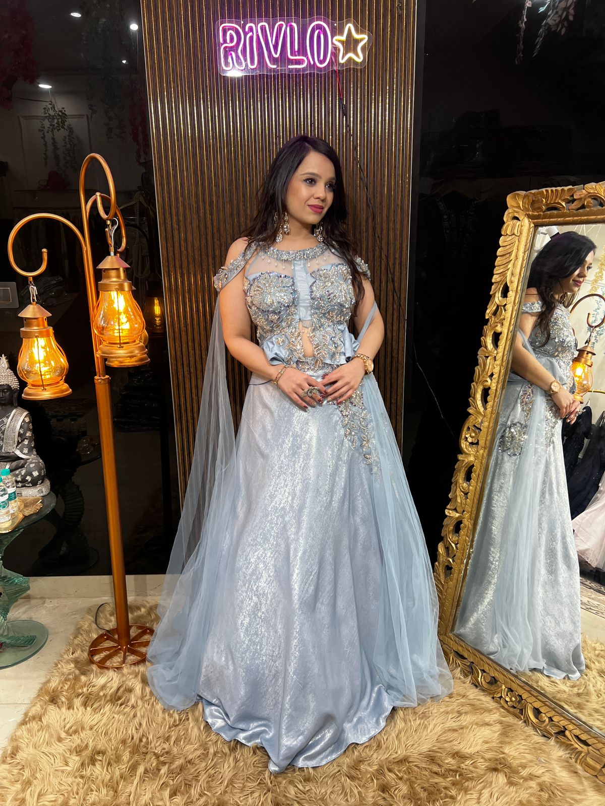 ❄️✨ Ice Blue Crystal Bloom Indo-Western Gown ✨❄️ AC67