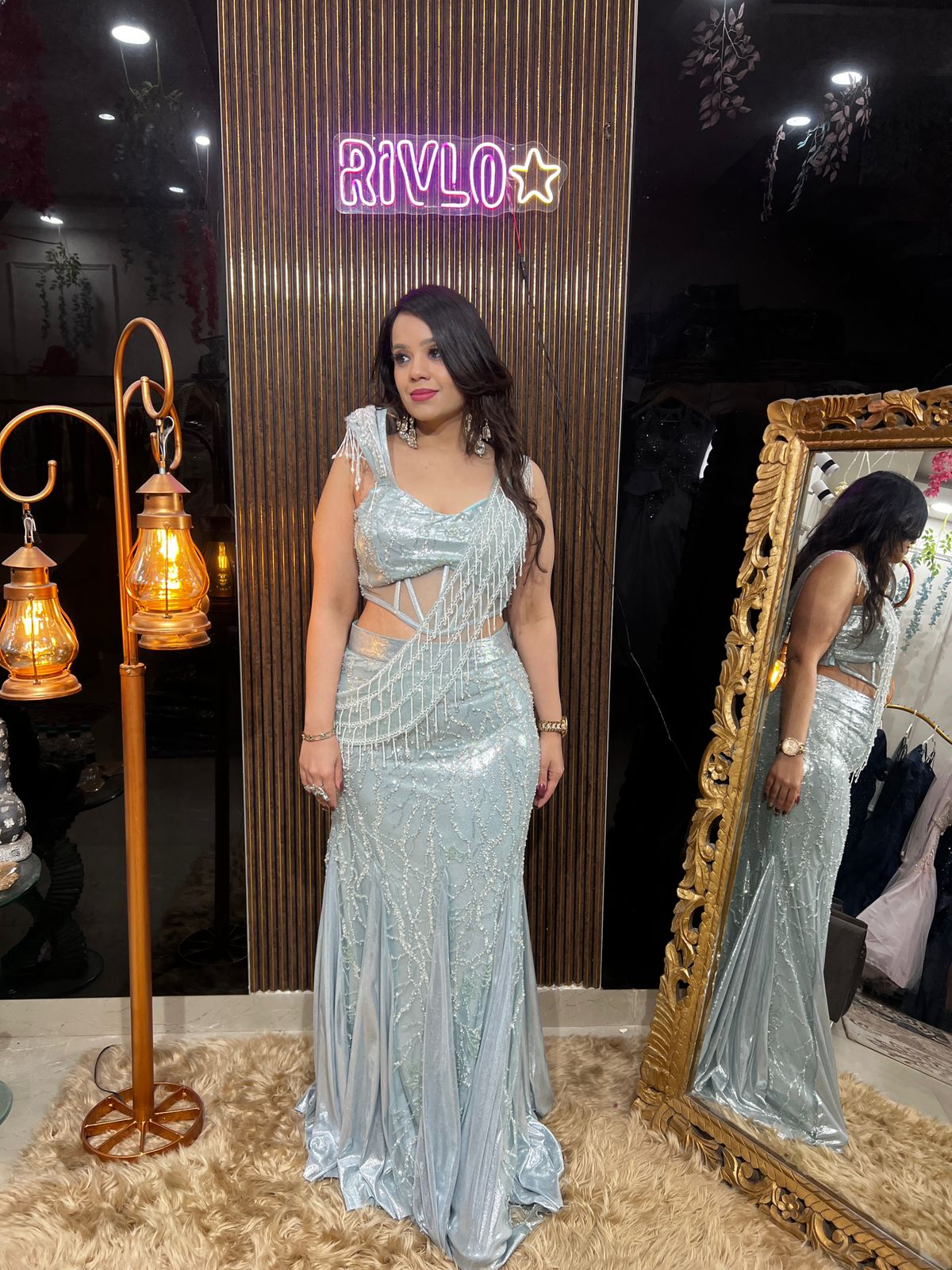 🍾✨ Mint Green Crystal Corset Indo-Western ✨🍾 AC60