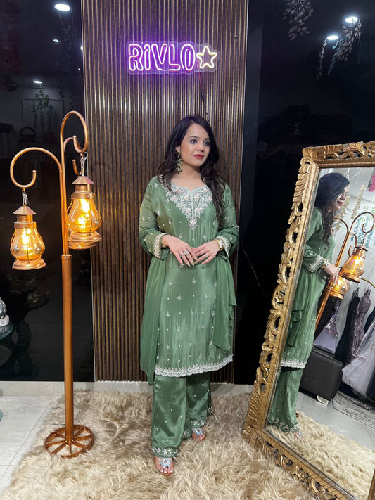 🌿✨ Sage Serenity Embroidered Suit Set ✨🌿 RC492