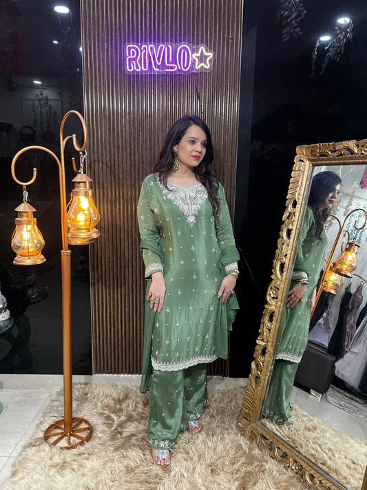 🌿✨ Sage Serenity Embroidered Suit Set ✨🌿 RC492