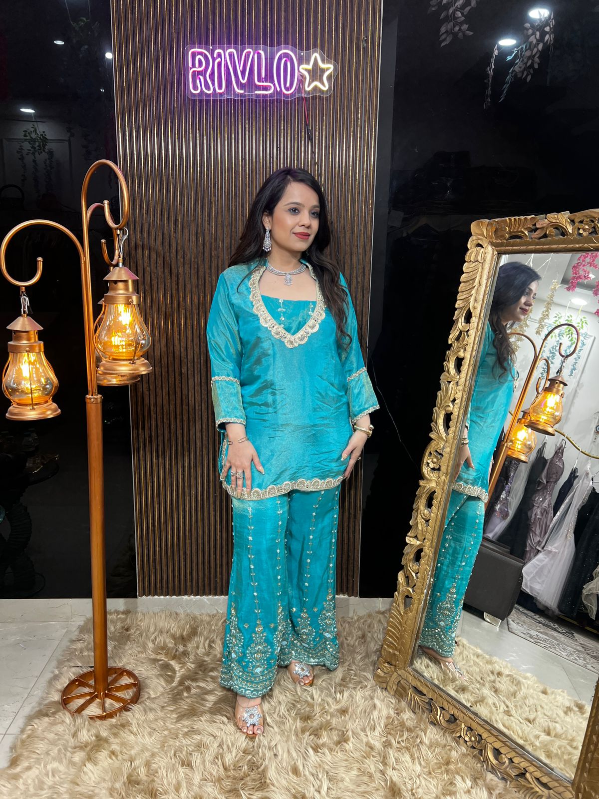 💙✨ Turquoise Noor And Blush Pink Heavy Pants Set ✨💙 RC495