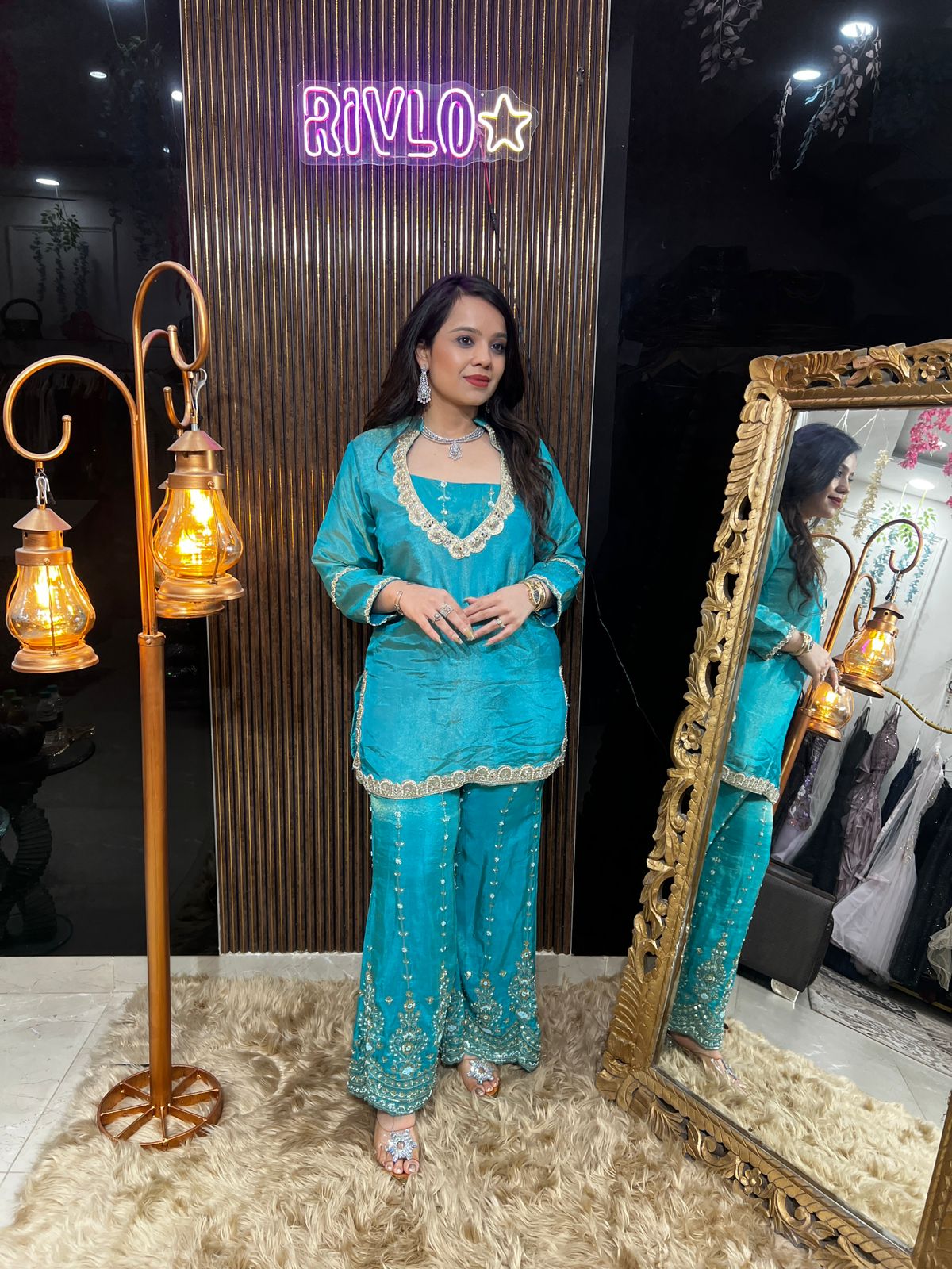 💙✨ Turquoise Noor And Blush Pink Heavy Pants Set ✨💙 RC495