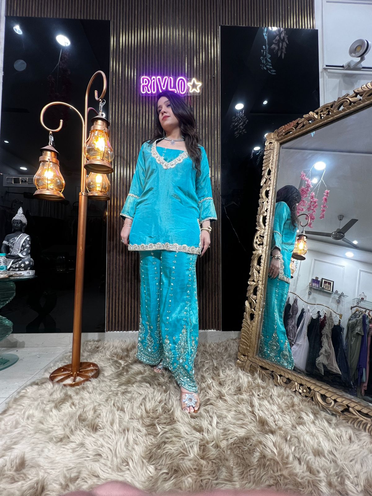 💙✨ Turquoise Noor And Blush Pink Heavy Pants Set ✨💙 RC495