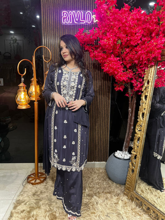 DARK MAUVE HAND WORK STYLISH SUIT RC498