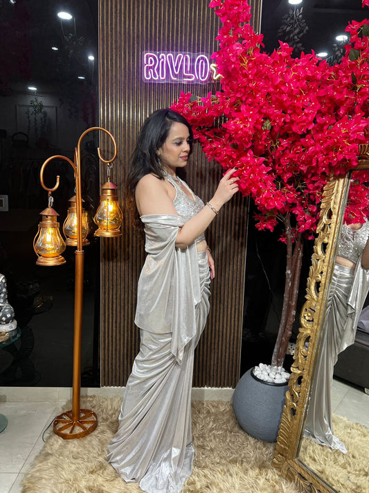 ✨ Moonlight Silver Drape Saree Set ✨ RC504