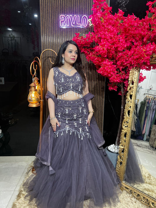 ✨ Purple Embellished Mermaid Lehenga Set ✨ RC518