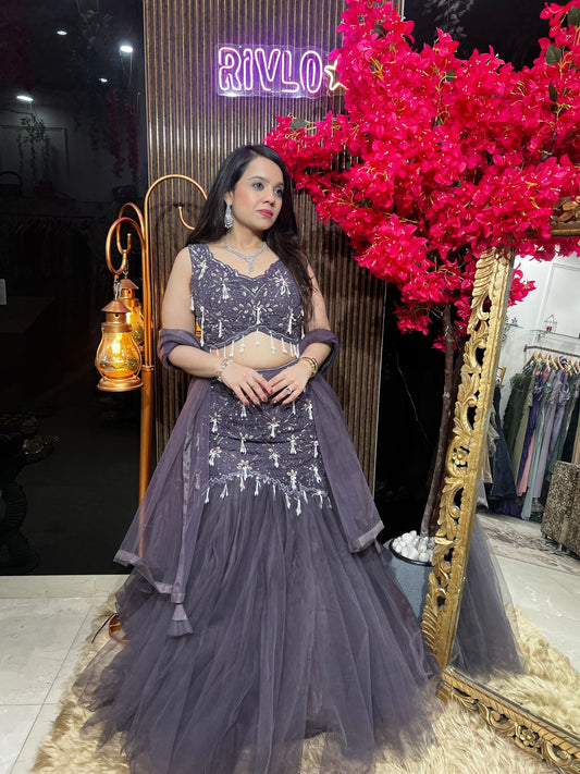 ✨ Purple Embellished Mermaid Lehenga Set ✨ RC518