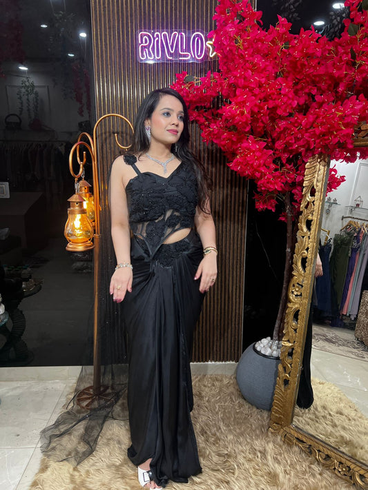 🍷✨ Black And Blue Drape Saree Set ✨🍷 RC516