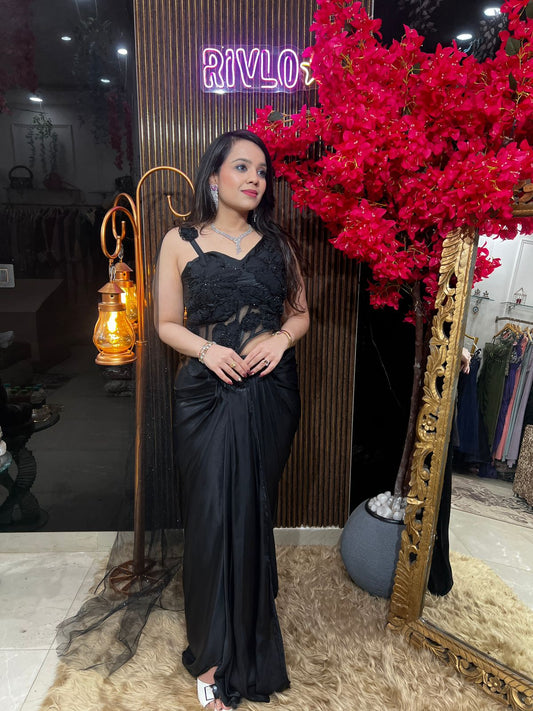 🍷✨ Black And Blue Drape Saree Set ✨🍷 RC516