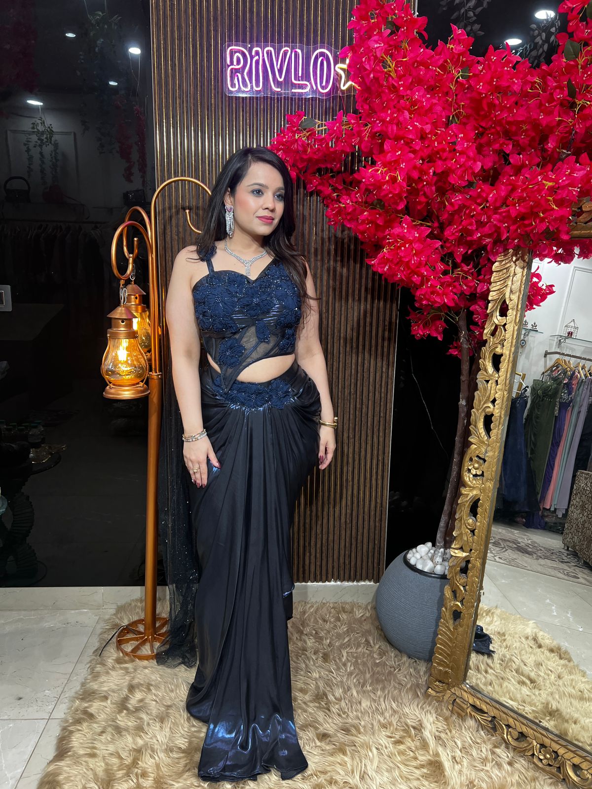 🍷✨ Black And Blue Drape Saree Set ✨🍷 RC516