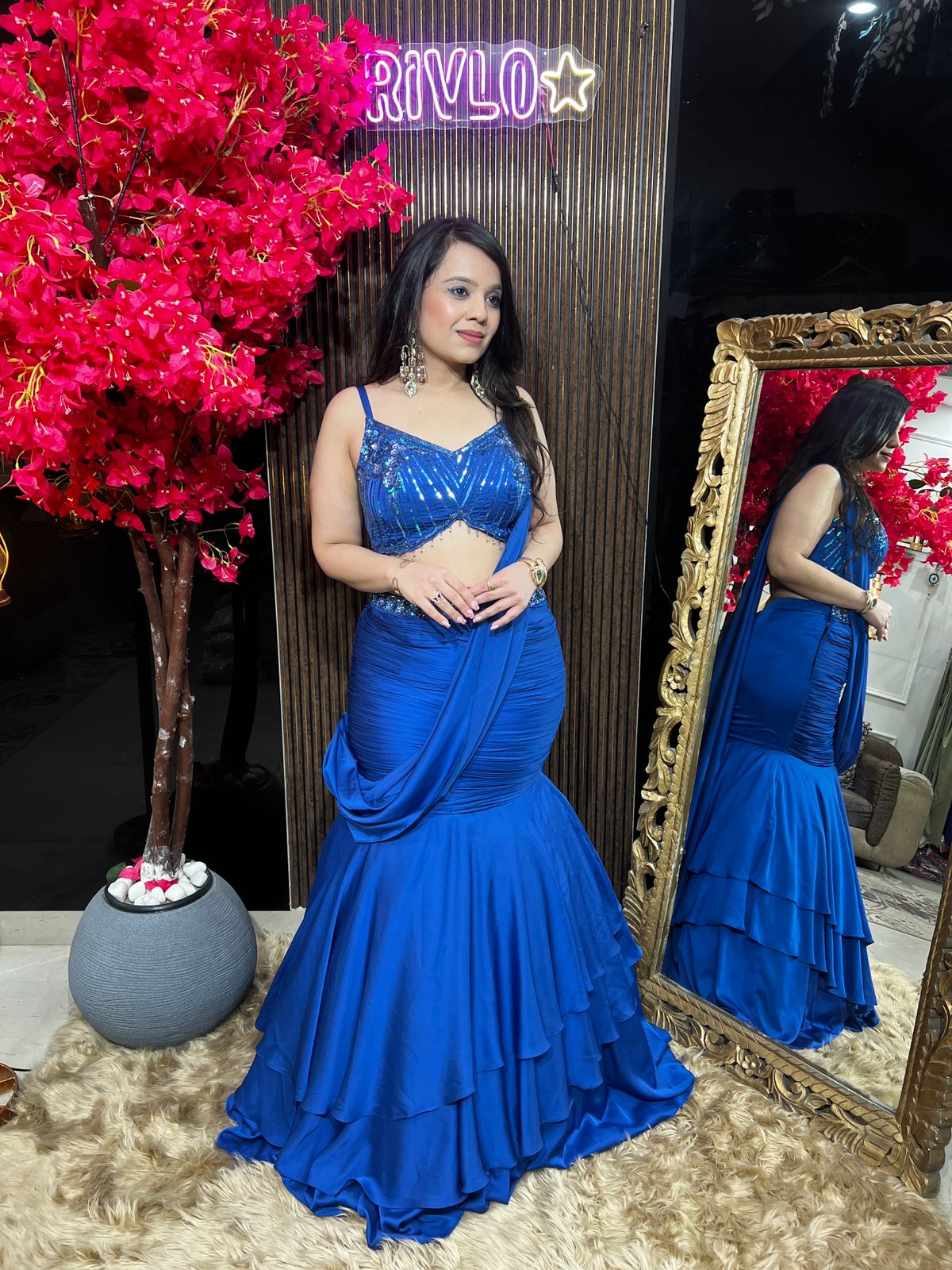 Midnight Elegance – Navy Blue Embellished Lehenga AC78