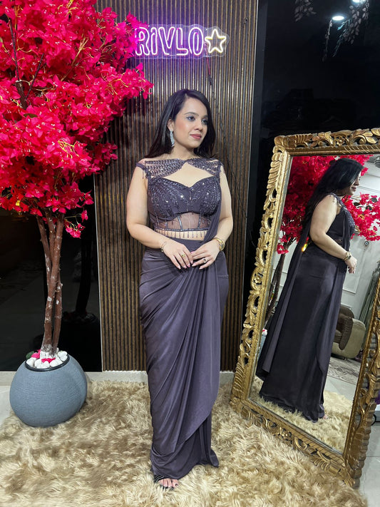 🤎✨ Wine Indo-Western Saree Set ✨🤎 AC79