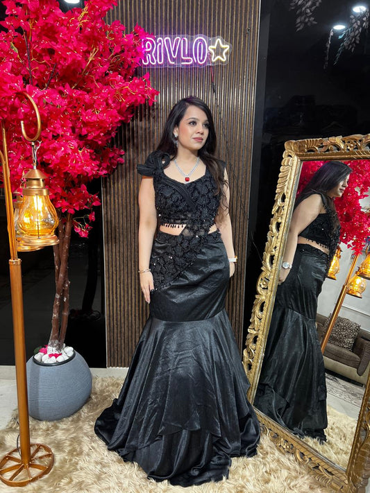 Black Emblished Mermaid Drape RC538