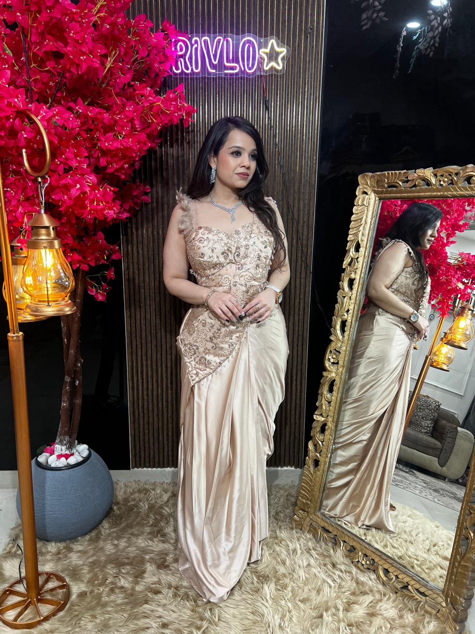 Cocoa, Wine And Beige Embellished Drape Set ✨ RC542