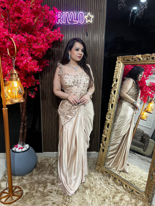 Cocoa, Wine And Beige Embellished Drape Set ✨ RC542