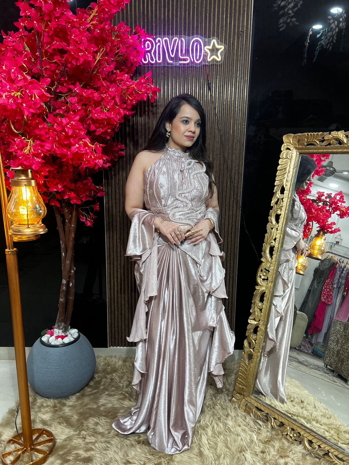 Dark Pink And Baby Pink Serpentine Embellished Drape Set and free snake ring ✨ RC552