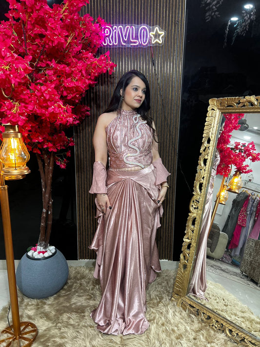 Dark Pink And Baby Pink Serpentine Embellished Drape Set and free snake ring ✨ RC552