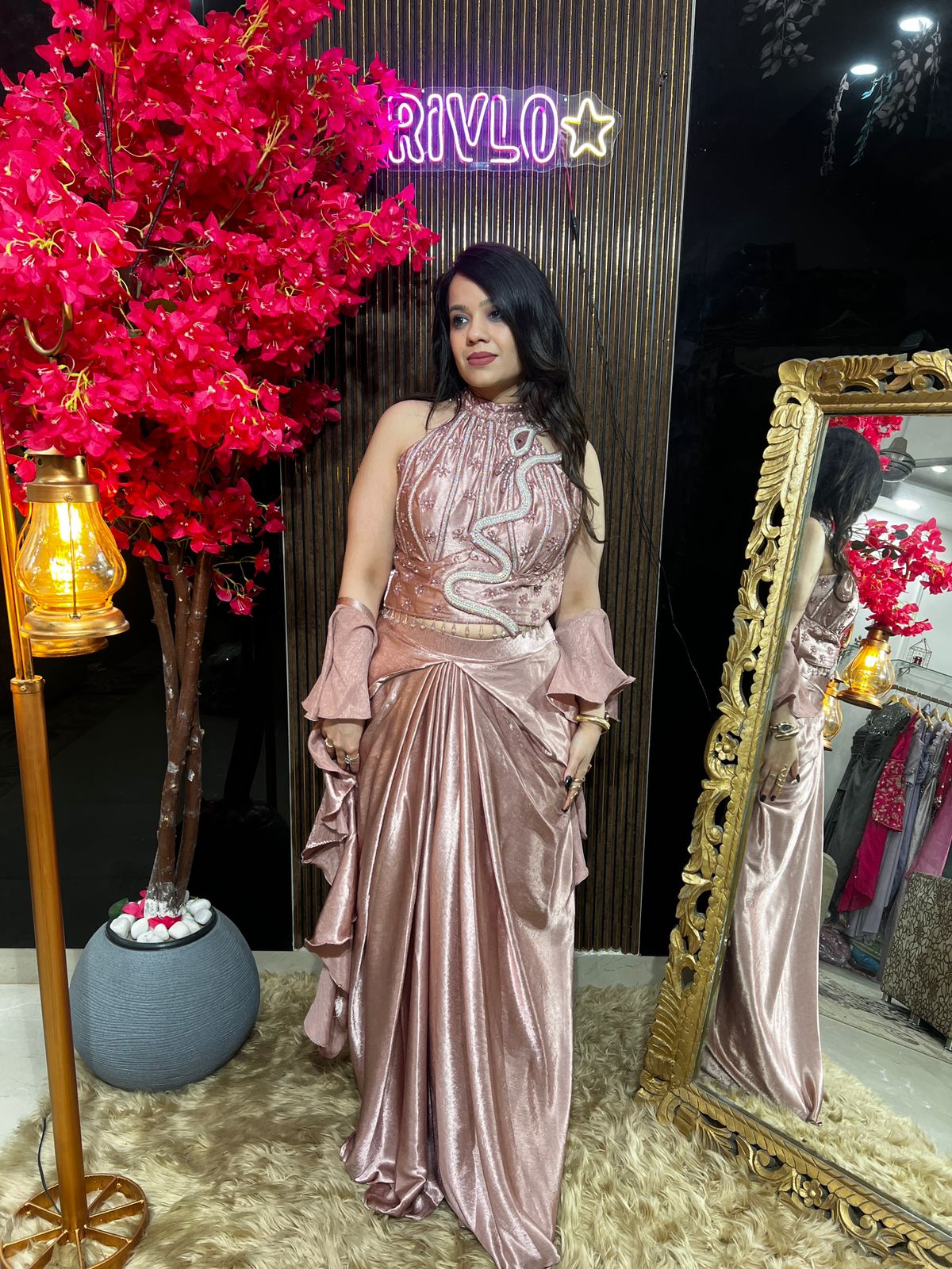 Dark Pink And Baby Pink Serpentine Embellished Drape Set and free snake ring ✨ RC552