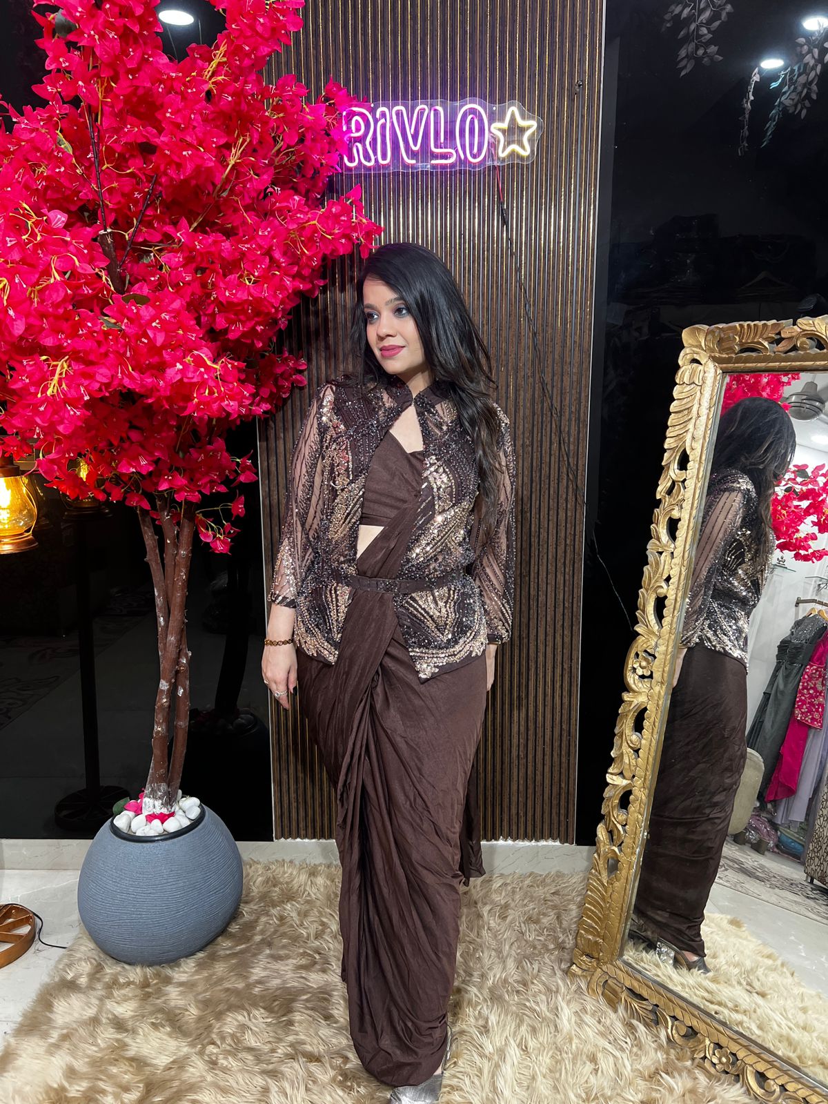 JACKET DRAPE SAREE WITH BELT RC545
