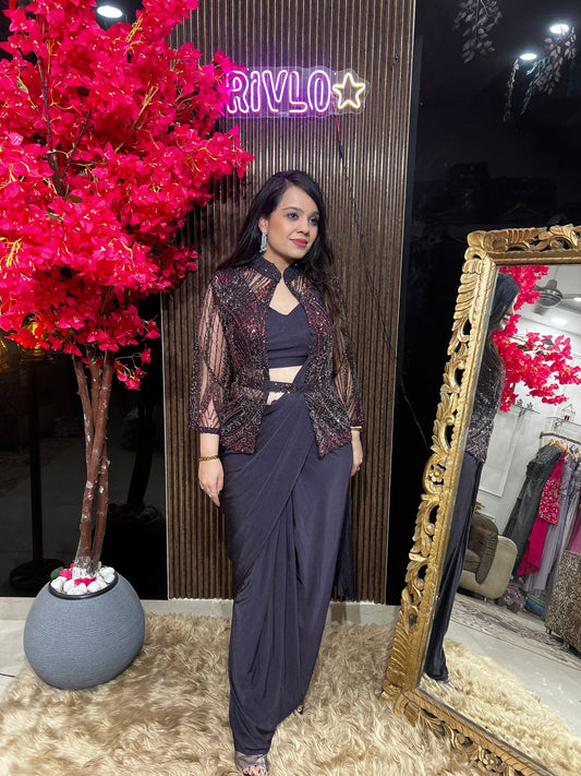 JACKET DRAPE SAREE WITH BELT RC545