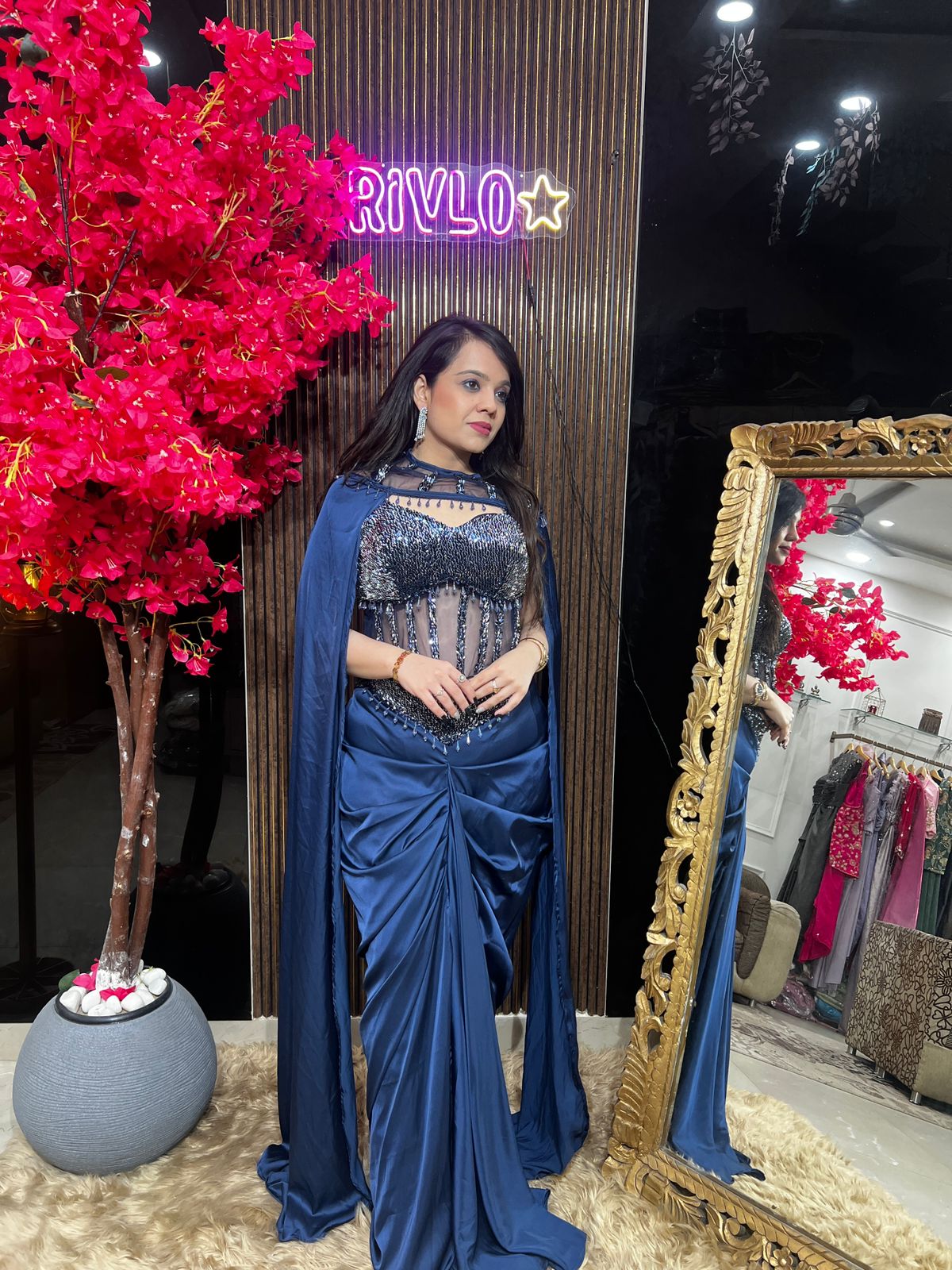 Noir Black, Cocoa and Blue Corset Drape Saree 🖤✨ RC551