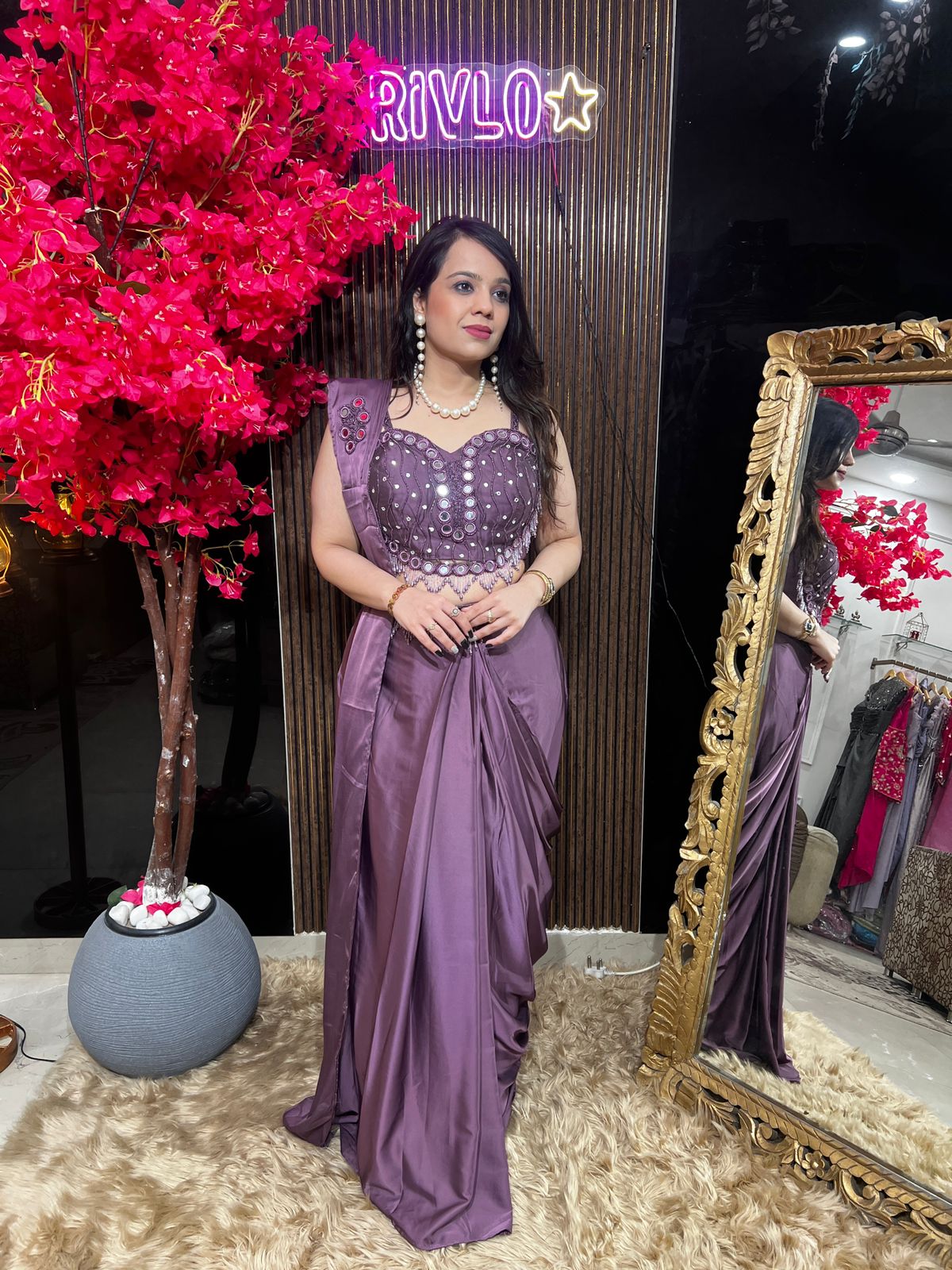Ivory And Magenta Heart Blouse Embellished Drape Saree ✨ RC550