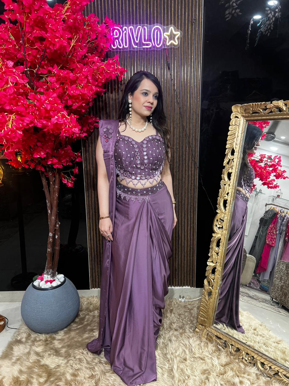 Ivory And Magenta Heart Blouse Embellished Drape Saree ✨ RC550
