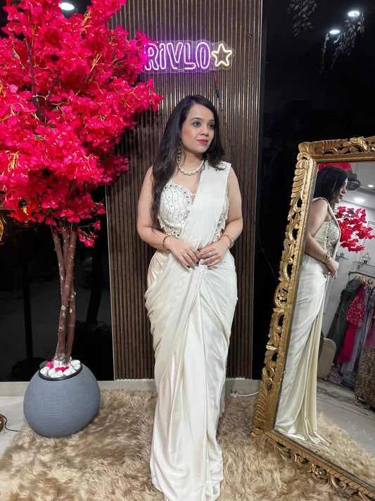 Ivory And Magenta Heart Blouse Embellished Drape Saree ✨ RC550
