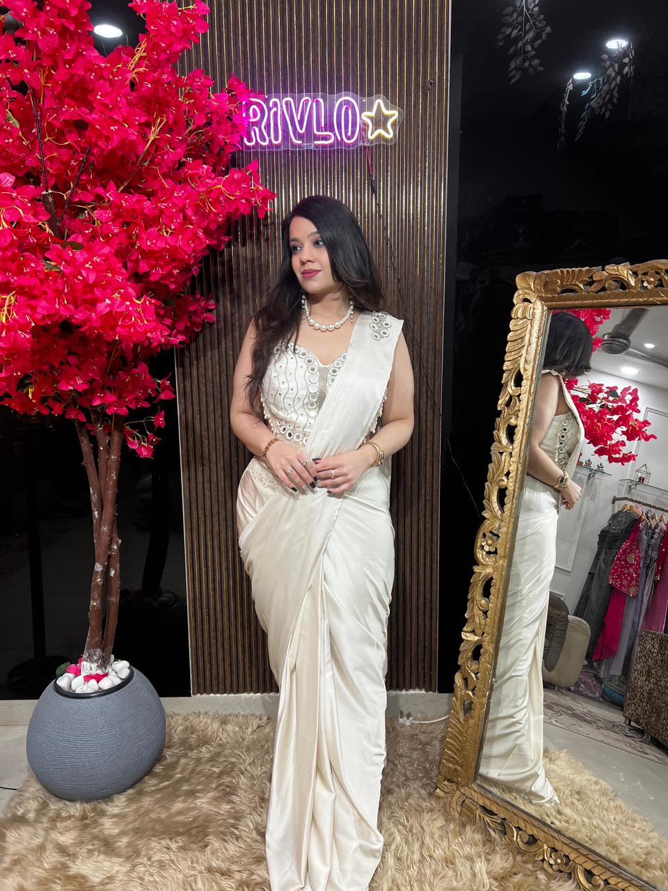 Ivory And Magenta Heart Blouse Embellished Drape Saree ✨ RC550