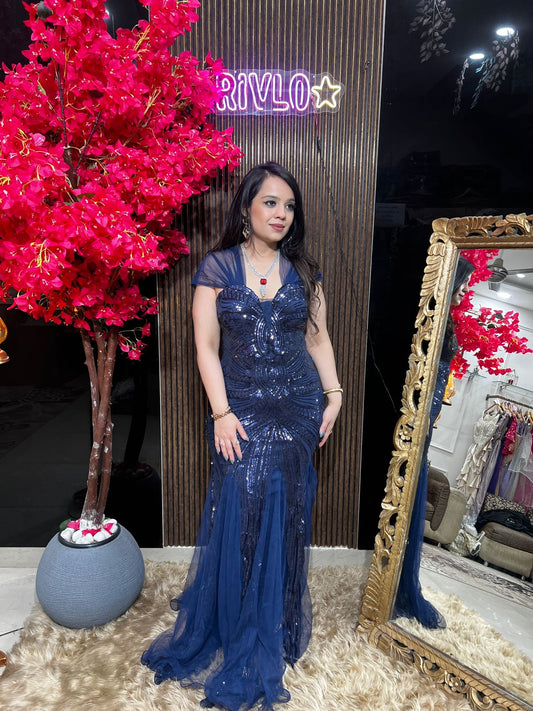🌙Blue Sequined Draped Gown 🌙🌙 RC568