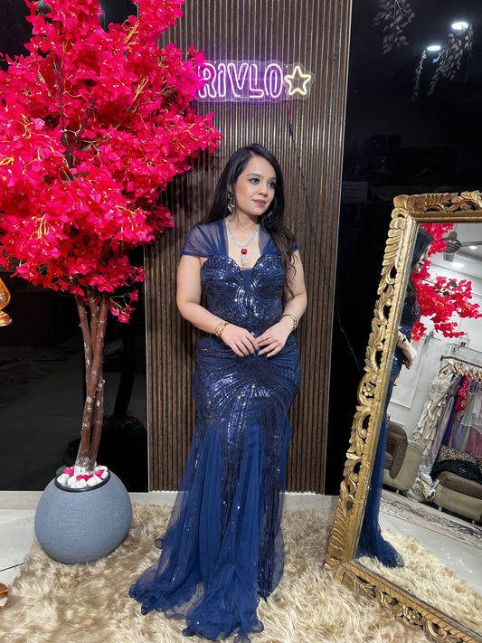 🌙Blue Sequined Draped Gown 🌙🌙 RC568