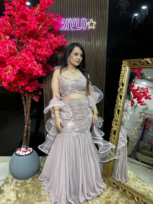 Sequin Mermaid Lehenga With Ruffle Dupatta RC566