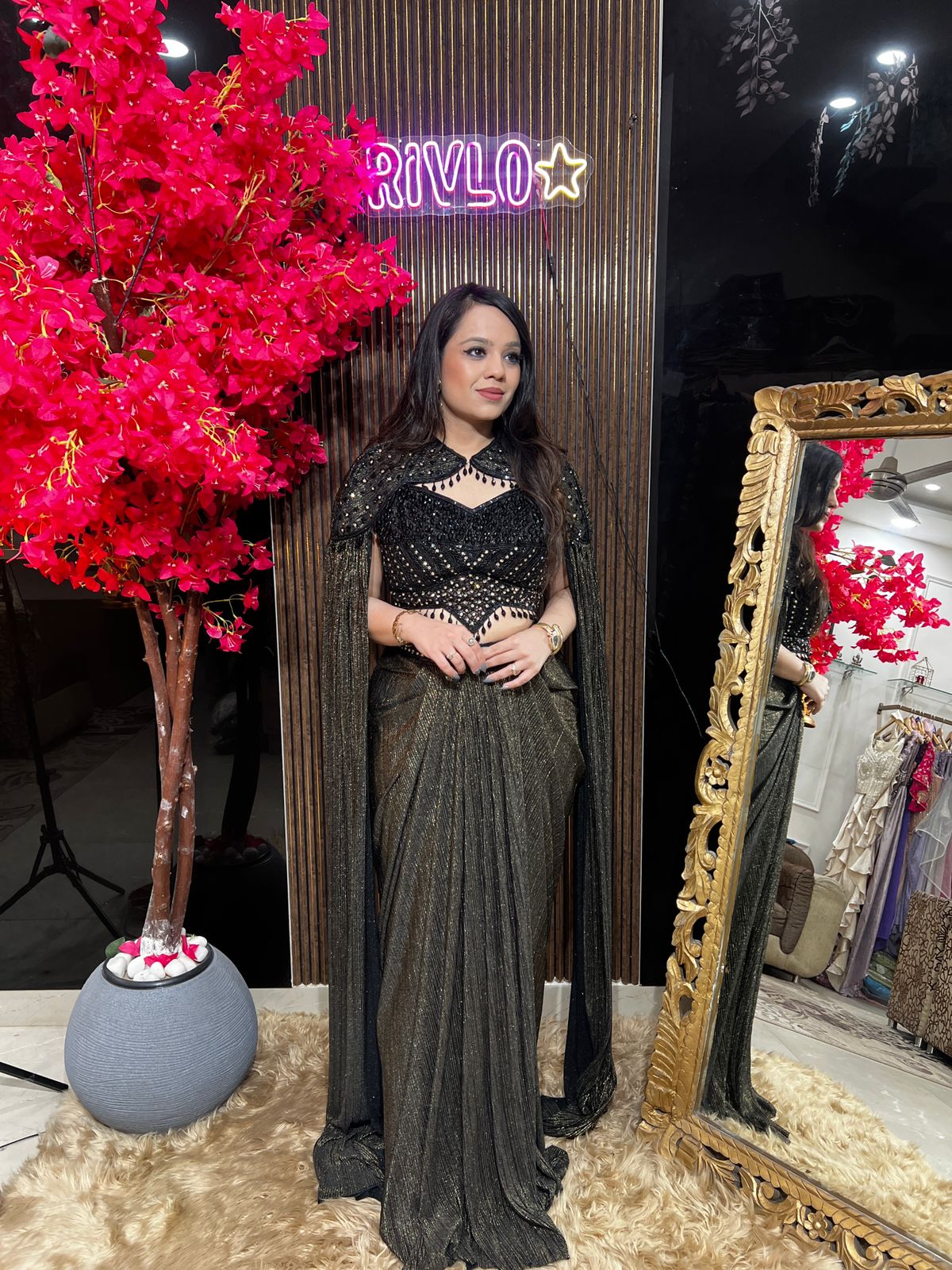 Black Gold And Purple Embellished Drape Set ✨ RC562