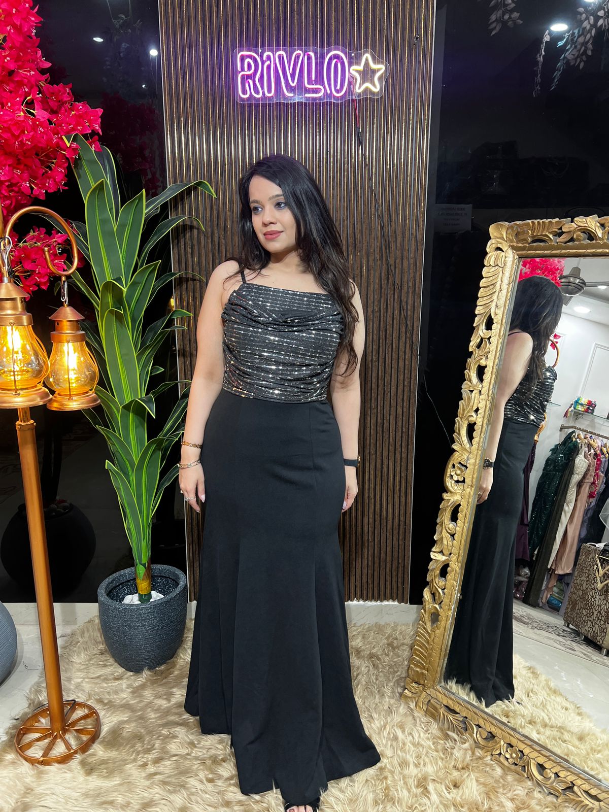 Partywear Silver Seq Box Gown Dress WC21
