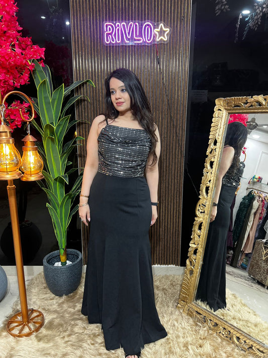 Partywear Silver Seq Box Gown Dress WC21
