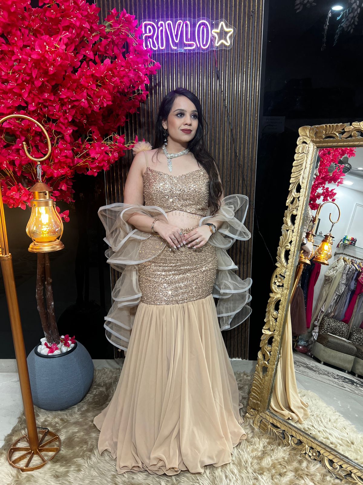 Sequin Mermaid Lehenga With Ruffle Dupatta RC565