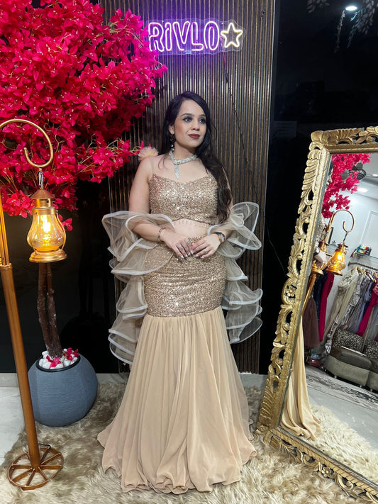 Sequin Mermaid Lehenga With Ruffle Dupatta RC565