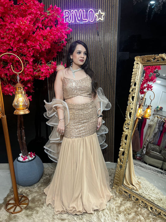 Sequin Mermaid Lehenga With Ruffle Dupatta RC565