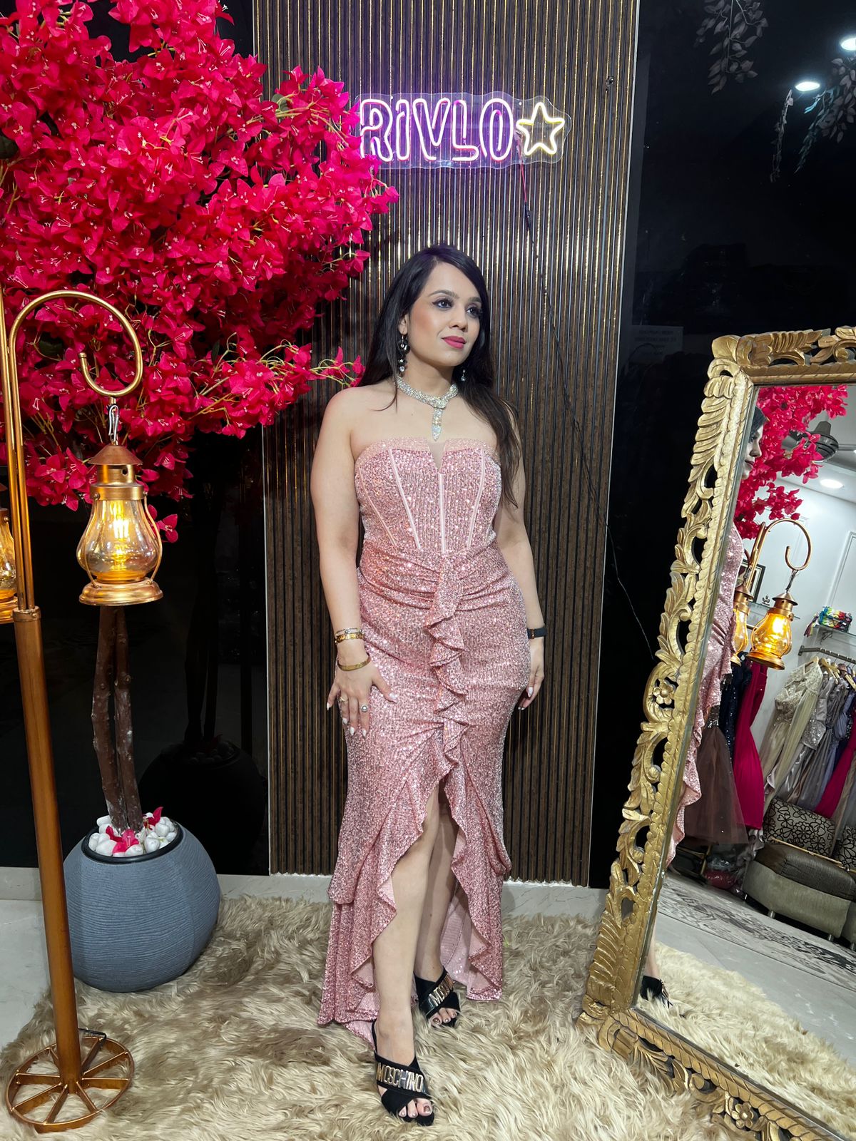 🌙Pink Sequined Draped Gown 🌙🌙 WC39