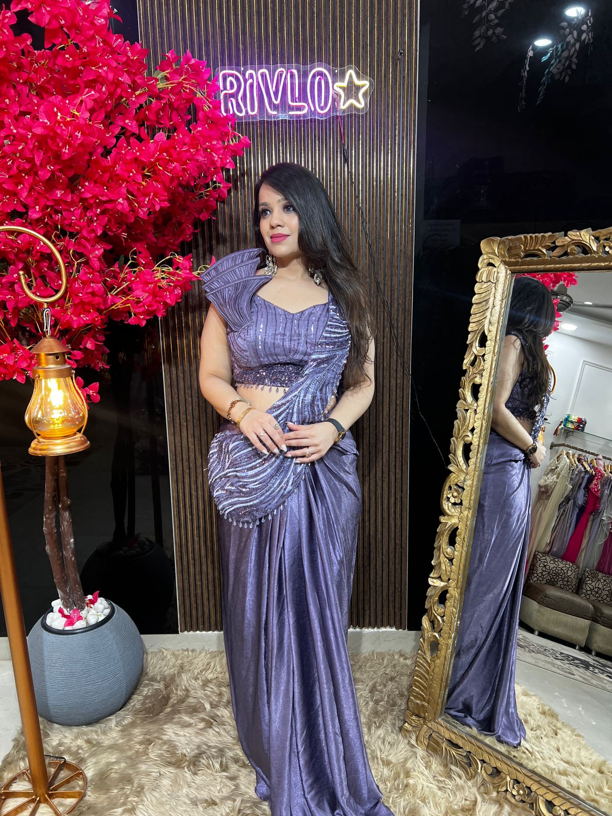 Midnight Blue And Lavender Drape Saree RC575