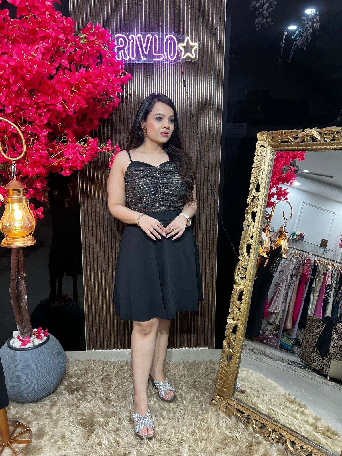 Silver And Golden Partywear Seq Box Dress WC49