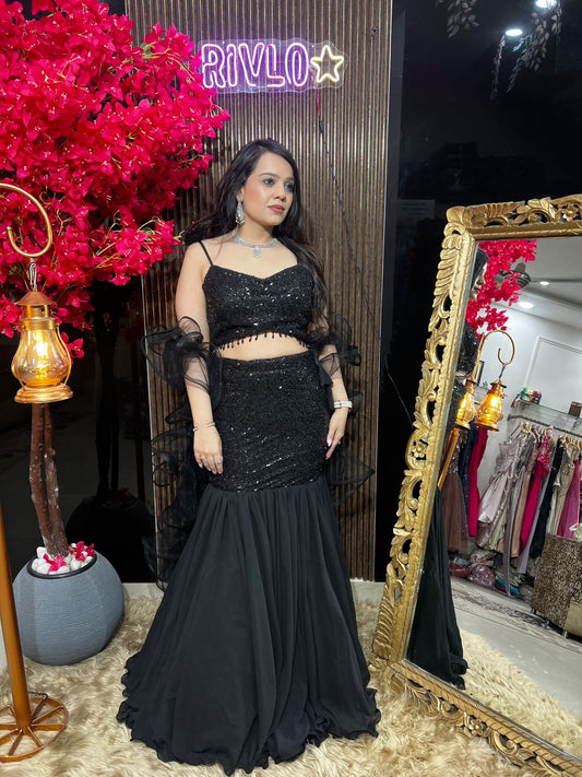 Sequin Mermaid Lehenga With Ruffle Dupatta RC576