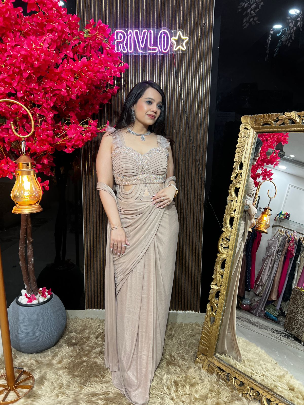 Champagne Elegance Drape Gown RC577