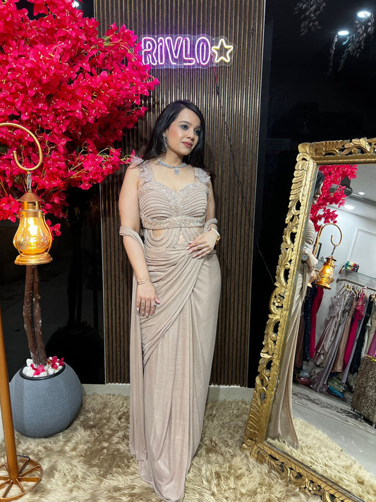 Champagne Elegance Drape Gown RC577