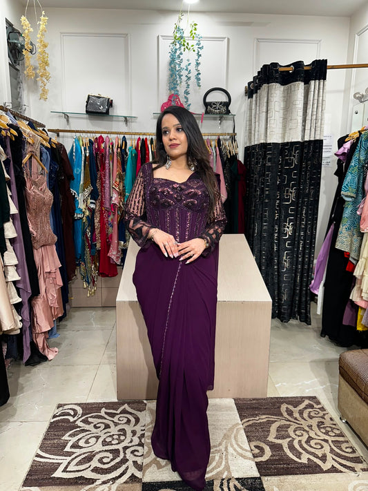 Royal Plum Elegance Drape Saree RC588